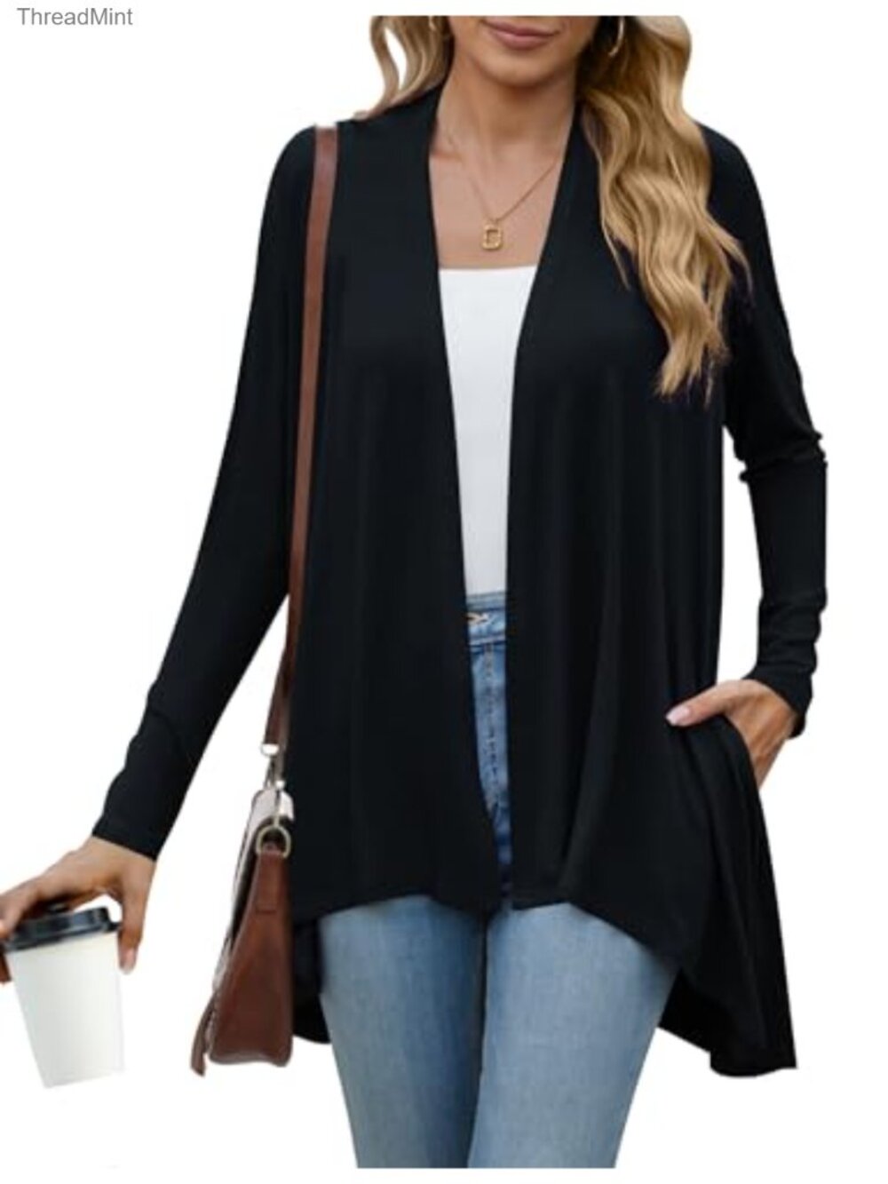 Lightweight Open Front Drape Cardigan Duster with Pockets Sweater